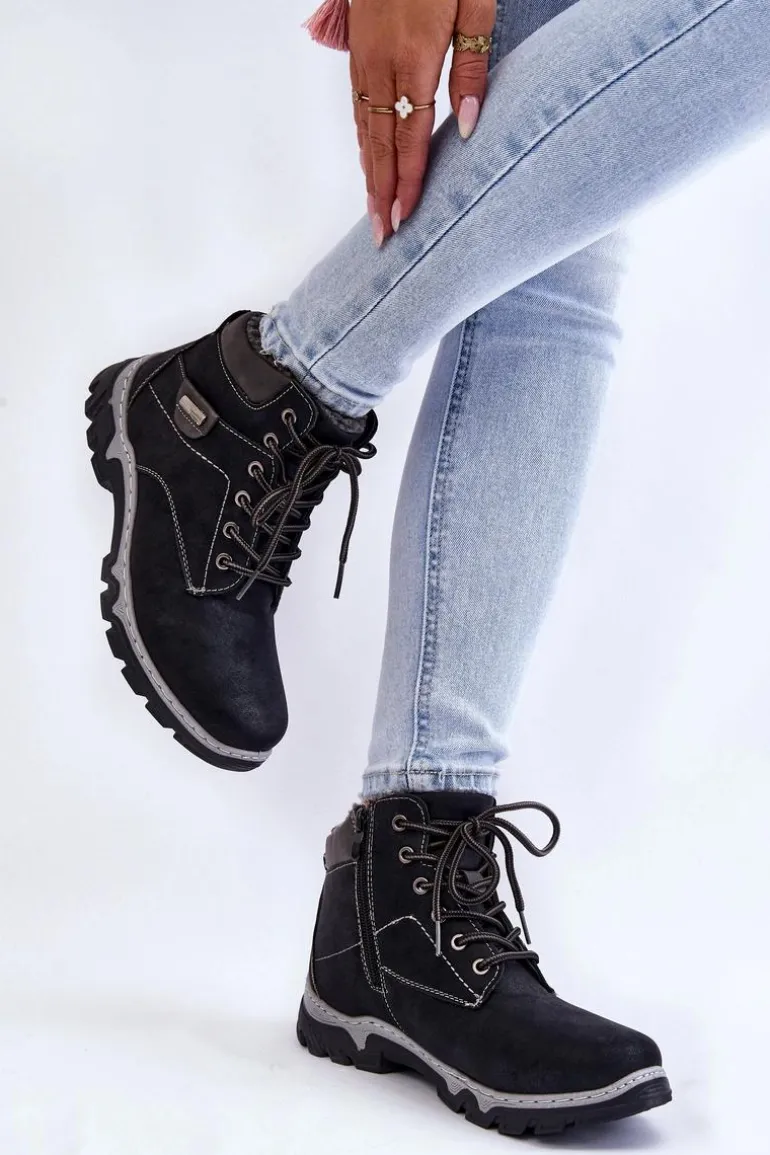 Damskie Botki Trapery Ocieplane Na Suwak Czarne Jake