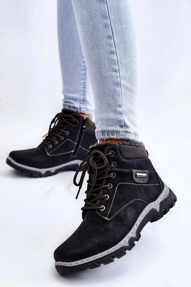 Damskie Botki Trapery Ocieplane Na Suwak Czarne Jake