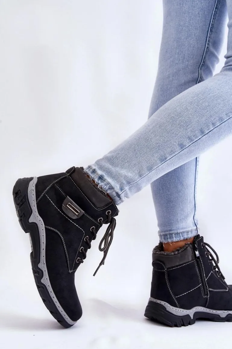 Damskie Botki Trapery Ocieplane Na Suwak Czarne Jake