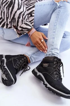 Damskie Botki Trapery Ocieplane Na Suwak Czarne Jake