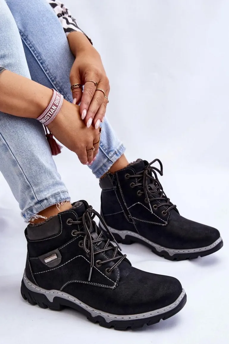 Damskie Botki Trapery Ocieplane Na Suwak Czarne Jake