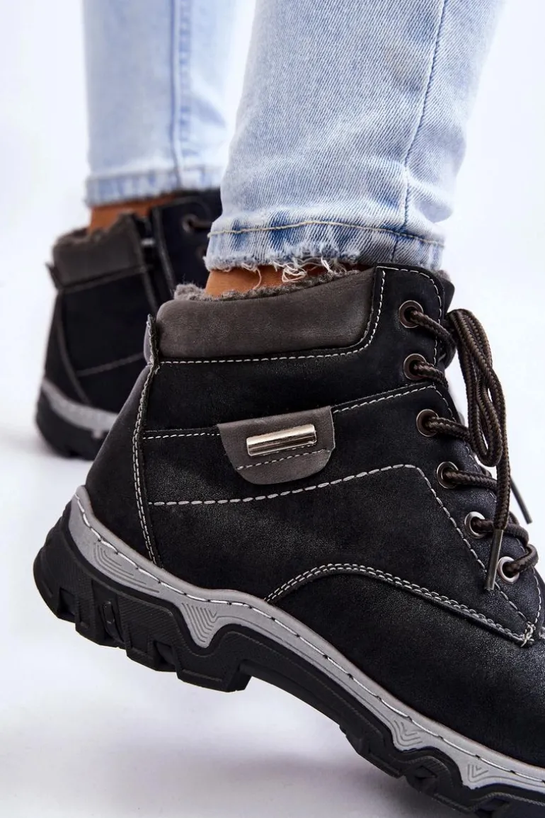 Damskie Botki Trapery Ocieplane Na Suwak Czarne Jake