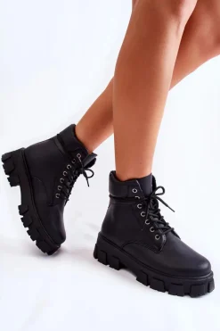 Damskie Botki Trapery Ocieplane Czarne Flavin