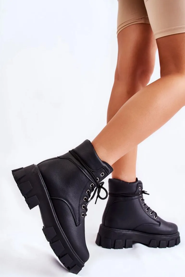 Damskie Botki Trapery Ocieplane Czarne Flavin