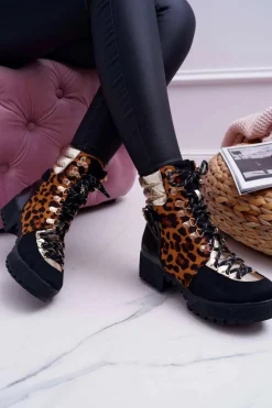 Damskie Botki Trapery Płaski Obcas W Panterkę Move On