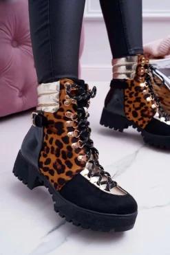 Damskie Botki Trapery Płaski Obcas W Panterkę Move On