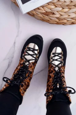 Damskie Botki Trapery Płaski Obcas W Panterkę Move On