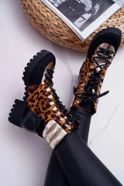 Damskie Botki Trapery Płaski Obcas W Panterkę Move On