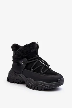 Damskie Botki Trapery Z Futerkiem Czarne Cresandi