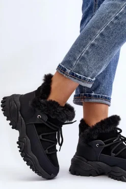 Damskie Botki Trapery Z Futerkiem Czarne Cresandi