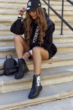 Damskie Botki Trapery z Printem GOE II2N4045 Czarne