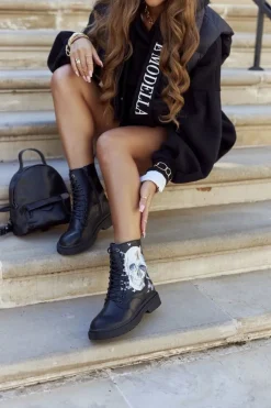 Damskie Botki Trapery z Printem GOE II2N4045 Czarne