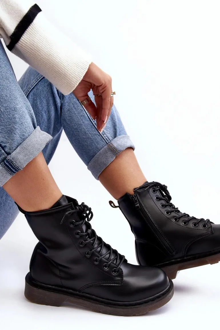 Damskie Botki Trapery Z Suwakiem Czarne Mibrasa