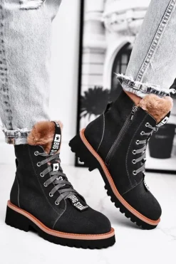 Damskie Botki Trapery Zamszowe Big Star Szare GG274903