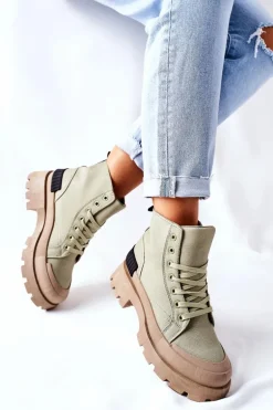 Damskie Botki Trapery Zielone Any One