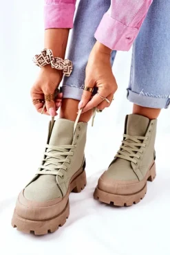 Damskie Botki Trapery Zielone Any One