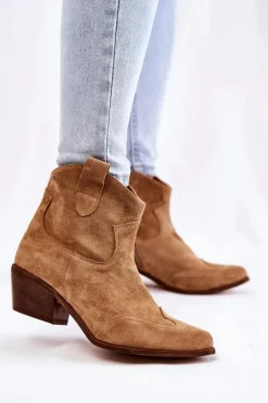 Damskie Botki W Szpic Lewski Shoes 3236 Beżowe