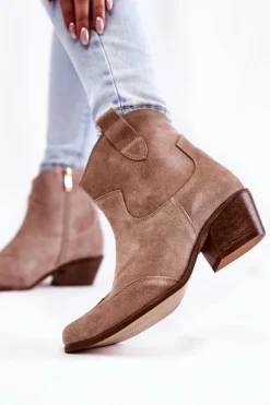 Damskie Botki W Szpic Lewski Shoes 3236 Cappucino