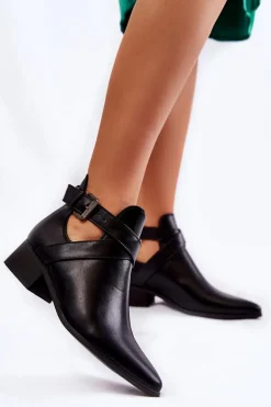 Damskie Botki W Szpic Z Wycięciami Czarne Mandy