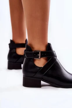 Damskie Botki W Szpic Z Wycięciami Czarne Mandy