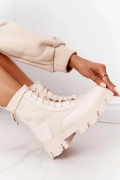 Damskie Botki Workery Beżowe My Need