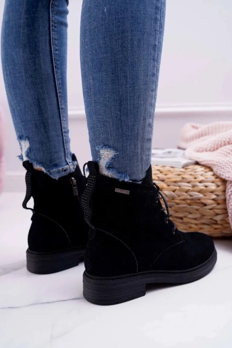 Damskie Botki Workery Big Star Skórzane Czarne EE274508