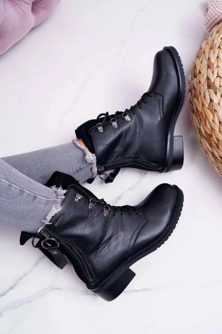 Damskie Botki Workery Big Star Skórzane Czarne EE274506