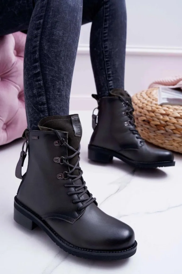 Damskie Botki Workery Big Star Skórzane Szare EE274507