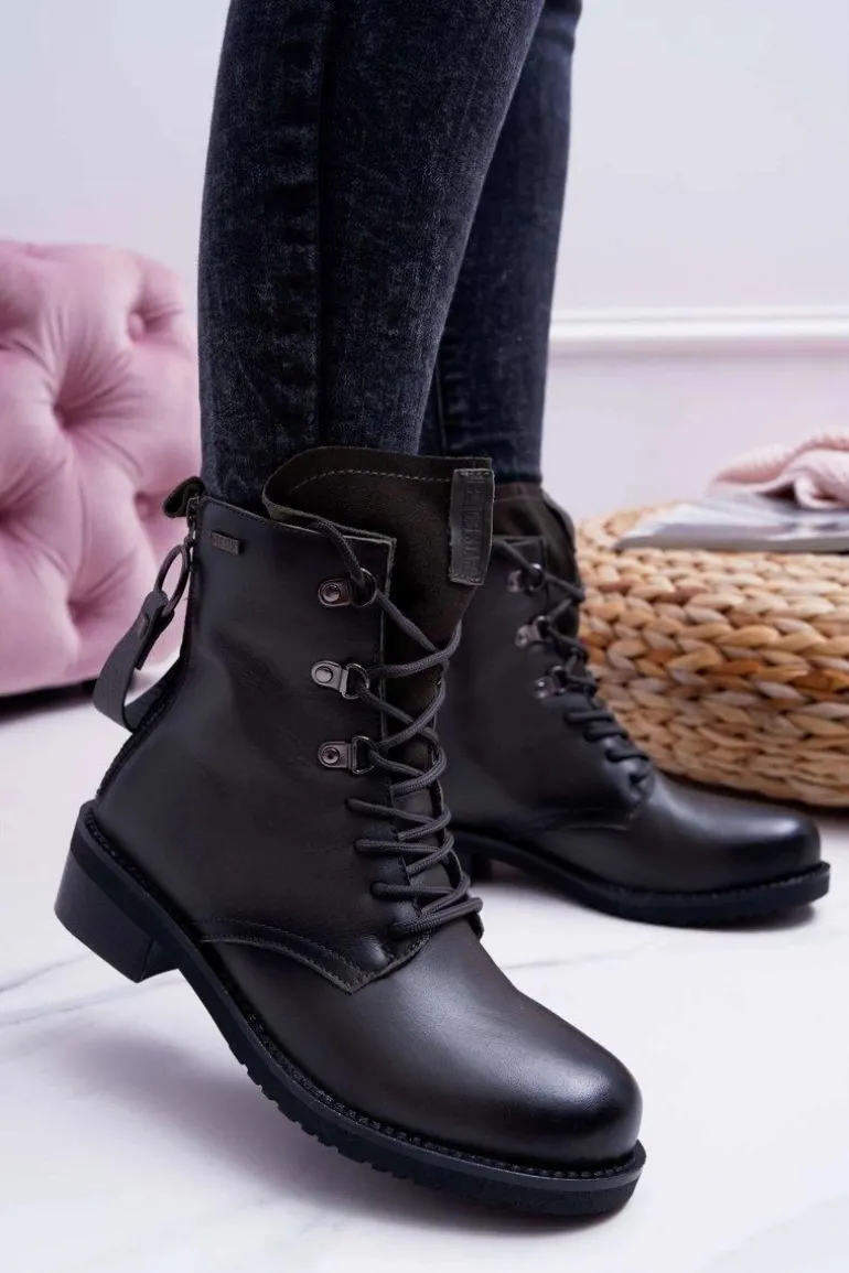 Damskie Botki Workery Big Star Skórzane Szare EE274507