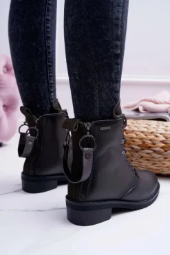 Damskie Botki Workery Big Star Skórzane Szare EE274507