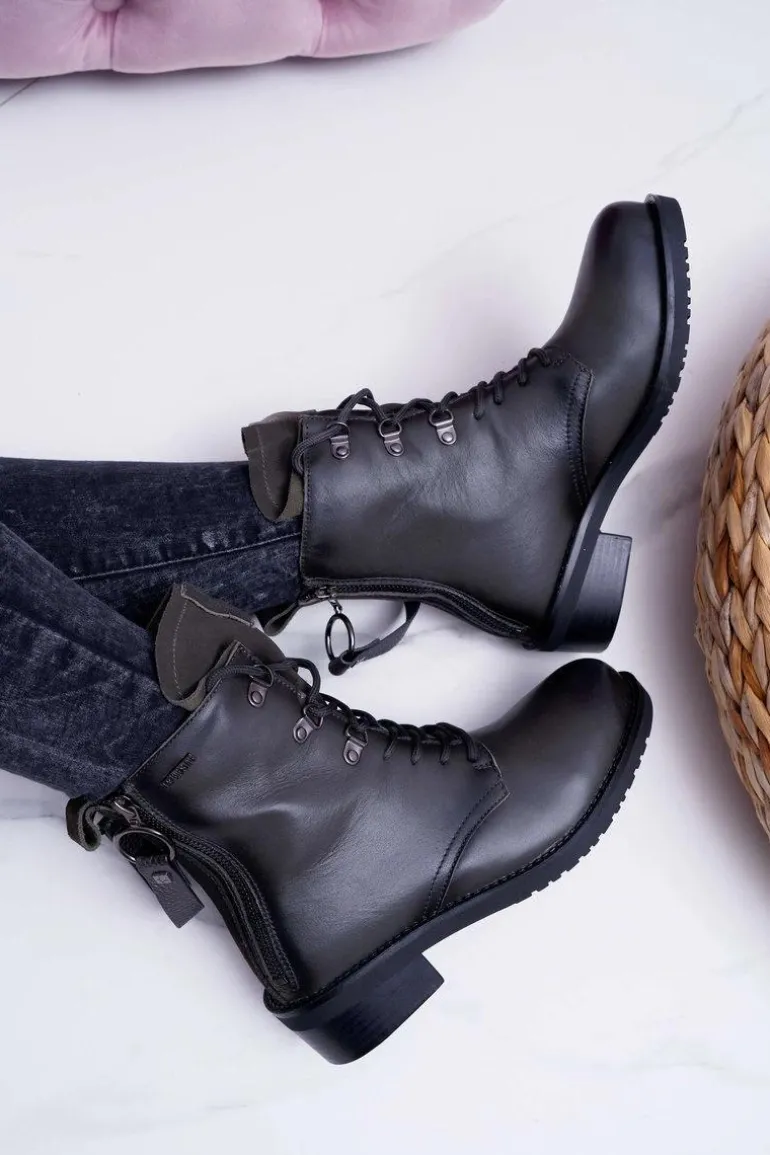 Damskie Botki Workery Big Star Skórzane Szare EE274507