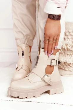 Damskie Botki Workery Na Platformie Beżowe Cosmic Love