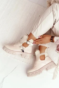 Damskie Botki Workery Na Platformie Beżowe Cosmic Love