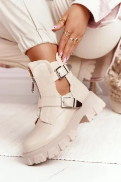 Damskie Botki Workery Na Platformie Beżowe Cosmic Love