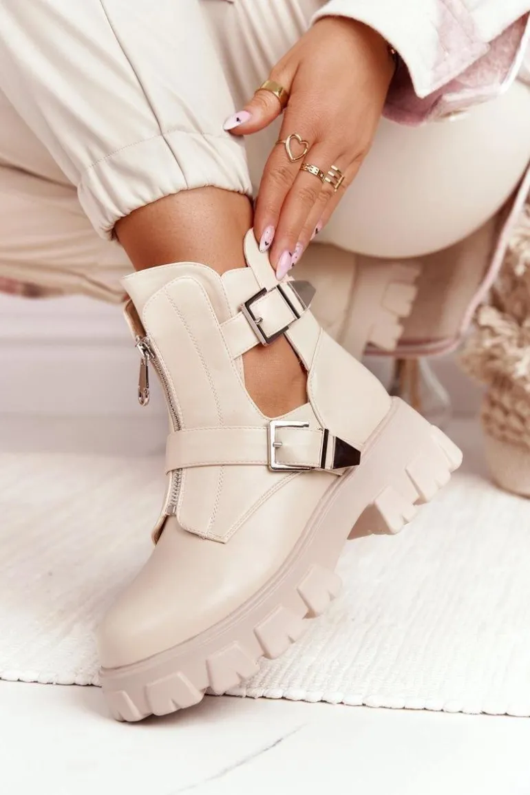 Damskie Botki Workery Na Platformie Beżowe Cosmic Love