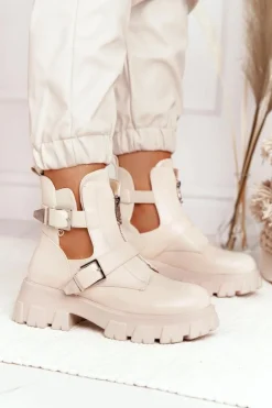 Damskie Botki Workery Na Platformie Beżowe Cosmic Love