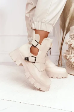 Damskie Botki Workery Na Platformie Beżowe Cosmic Love