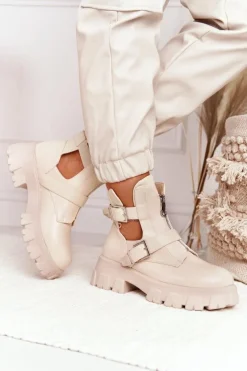 Damskie Botki Workery Na Platformie Beżowe Cosmic Love