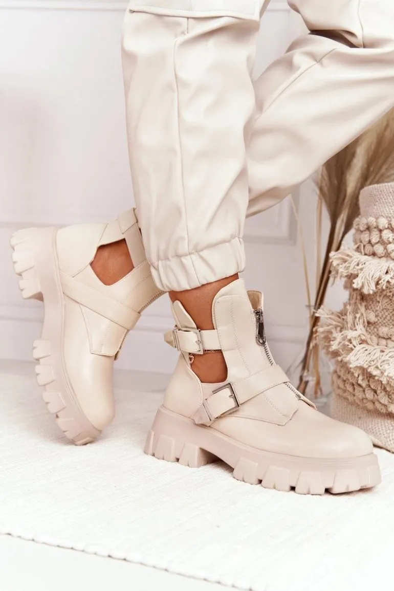 Damskie Botki Workery Na Platformie Beżowe Cosmic Love