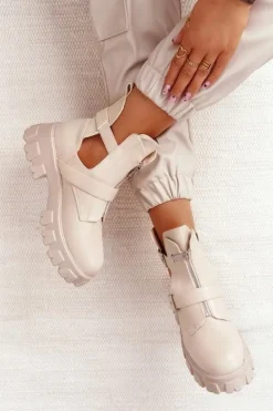 Damskie Botki Workery Na Platformie Beżowe Cosmic Love