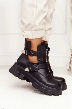 Damskie Botki Workery Na Platformie Czarne Cosmic Love