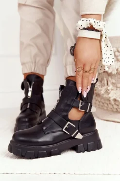 Damskie Botki Workery Na Platformie Czarne Cosmic Love