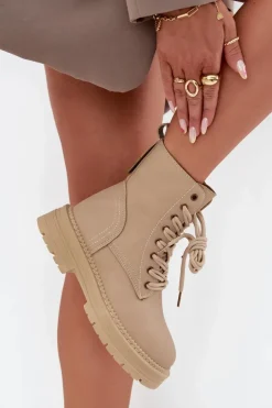 Damskie Botki Workery Na Zamek Beżowe Tirina