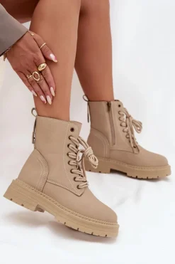 Damskie Botki Workery Na Zamek Beżowe Tirina