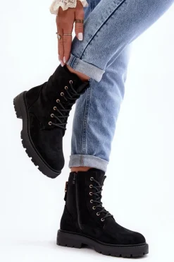 Damskie Botki Workery Na Suwak Czarne Ninsuni