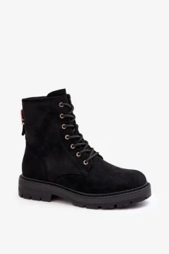 Damskie Botki Workery Na Suwak Czarne Ninsuni