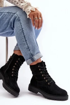 Damskie Botki Workery Na Suwak Czarne Ninsuni