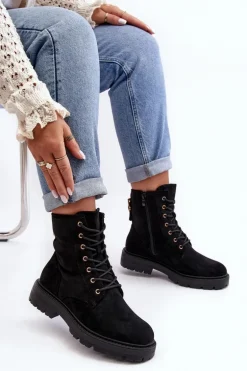 Damskie Botki Workery Na Suwak Czarne Ninsuni