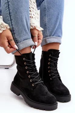 Damskie Botki Workery Na Suwak Czarne Ninsuni