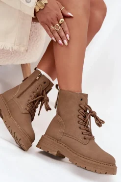 Damskie Botki Workery Na Zamek Ciemnobeżowe Tirina